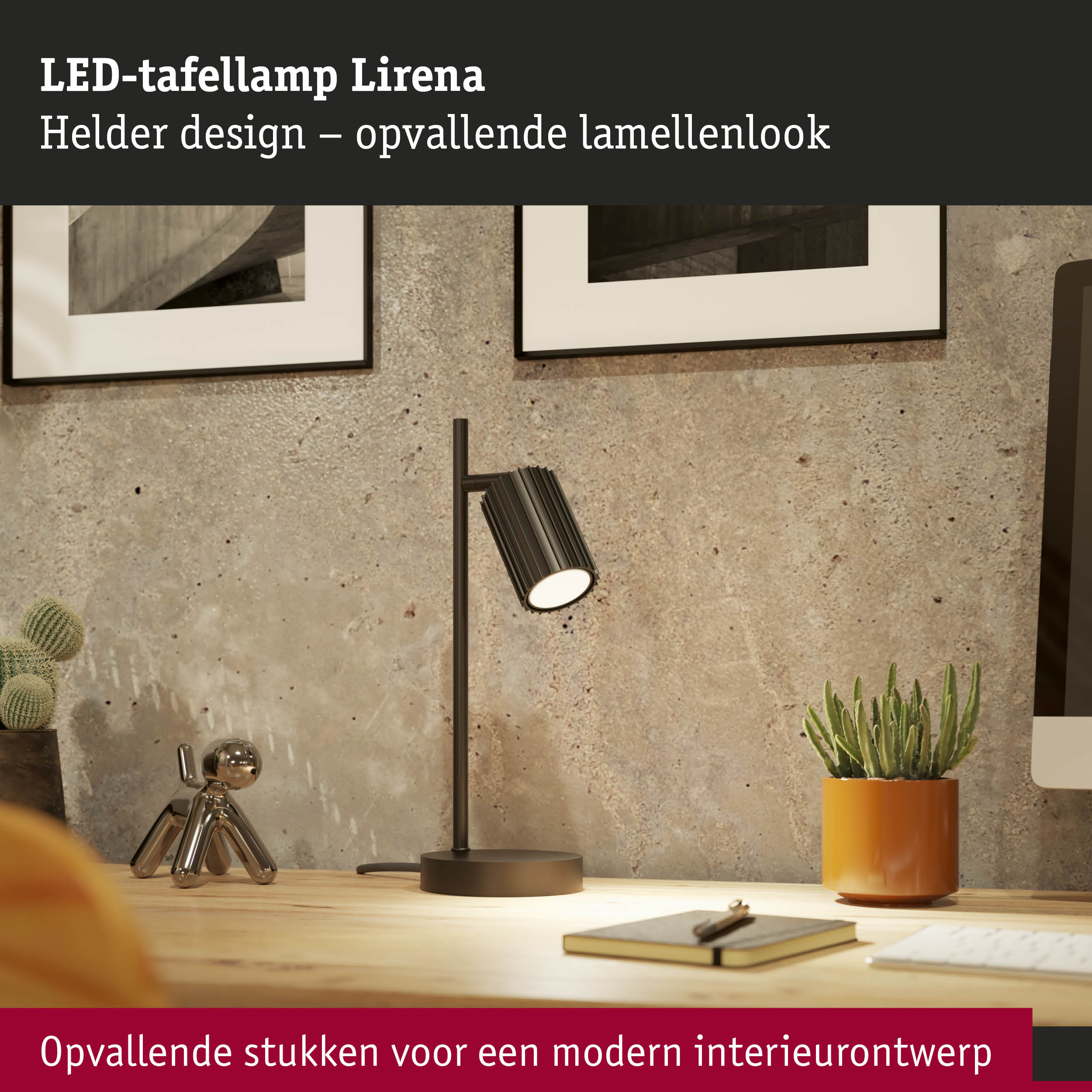Moderne zwarte LED-tafellamp Lirena met lamellenlook voor stijlvolle verlichting thuis