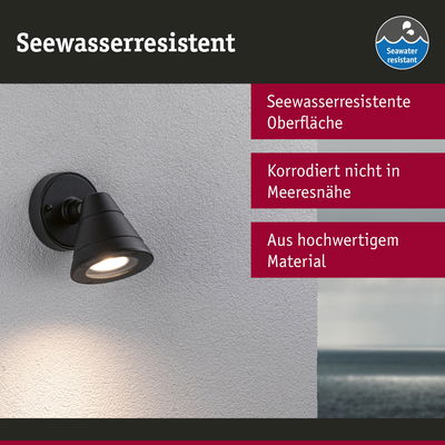 Schwarze Außenwandleuchte aus hochwertigem Material mit seewasserresistenter Oberfläche und Korrosionsschutz