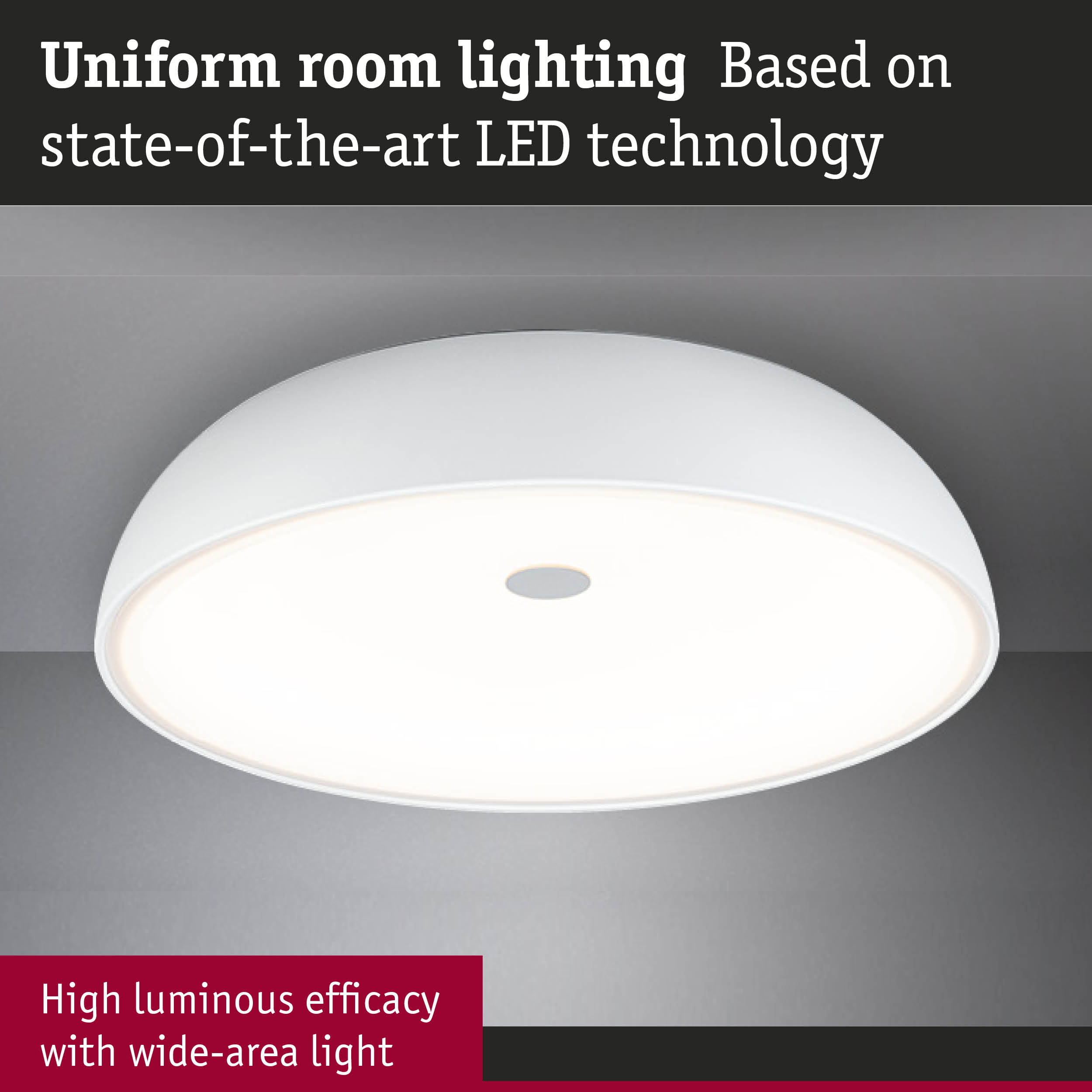 Round white LED ceiling light with wide-area illumination for uniform room lighting