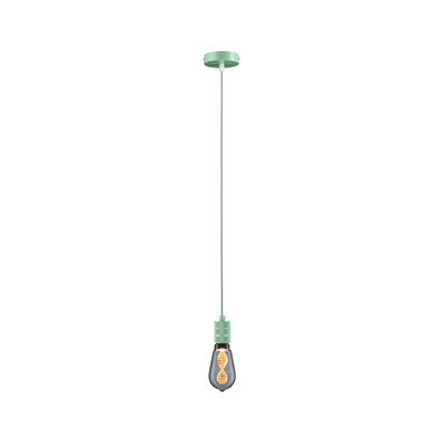 Pendant lamp with green metal holder and decorative bulb for modern home lighting design