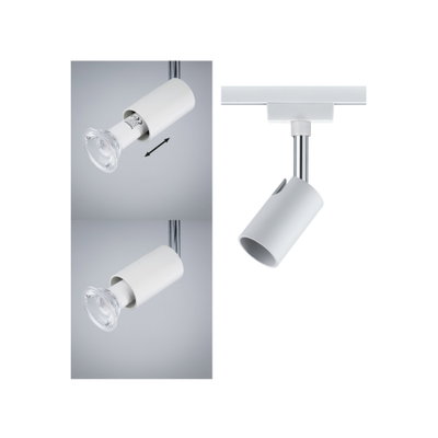 Spot LED blanc en métal avec tête réglable pour système d'éclairage sur rail moderne