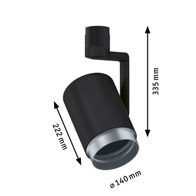 Schwarzer Aluminium-Spot mit silbernem Rand, 335 mm hoch, 140 mm Durchmesser, moderne LED-Beleuchtung