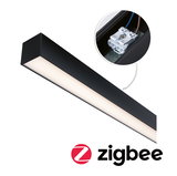 Black LED ceiling light with diffuser and close-up of connector, Zigbee compatible smart lighting