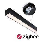 Plafonnier LED noir avec diffuseur et gros plan sur le connecteur, compatible Zigbee pour maison connectée