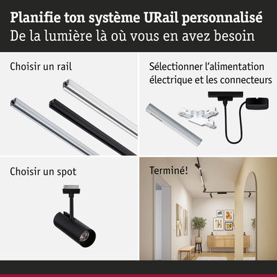 Système URail LED noir avec rails et spots pour un éclairage intérieur personnalisable