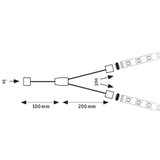 Technical drawing of Y splitter cable for LED strips with 100 mm and 200 mm wire lengths