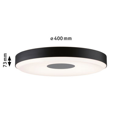 Rund LED-loftlampe med sort metalramme og hvid diffuser, diameter 400 mm