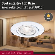 Spot encastré LED blanc avec réflecteur plat GU10 et lumière blanc chaud pour intérieur