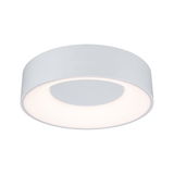 Round white metal LED ceiling light with diffused surface for modern ambient lighting