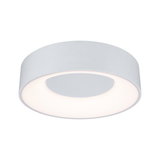 Round white metal LED ceiling light with diffused surface for modern ambient lighting