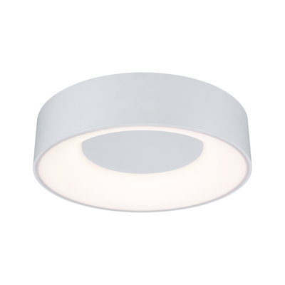 Round white metal LED ceiling light with diffused surface for modern ambient lighting