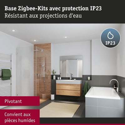 Salle de bain moderne avec base Zigbee IP23 pivotante, résistante aux projections d'eau