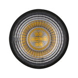 Close-up of LED lamp with black rim and yellow diodes for energy-efficient lighting