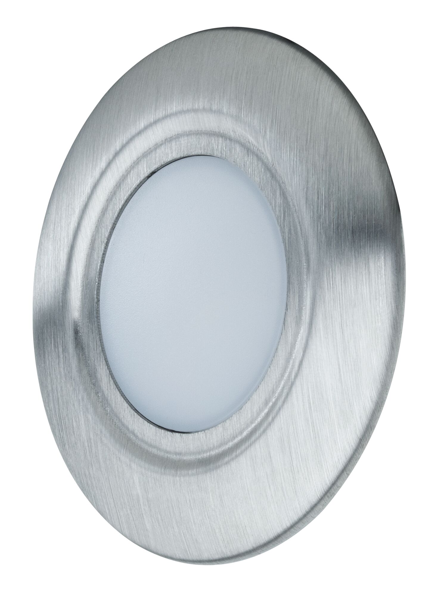 Round LED recessed light in brushed silver aluminum for modern indoor lighting solutions