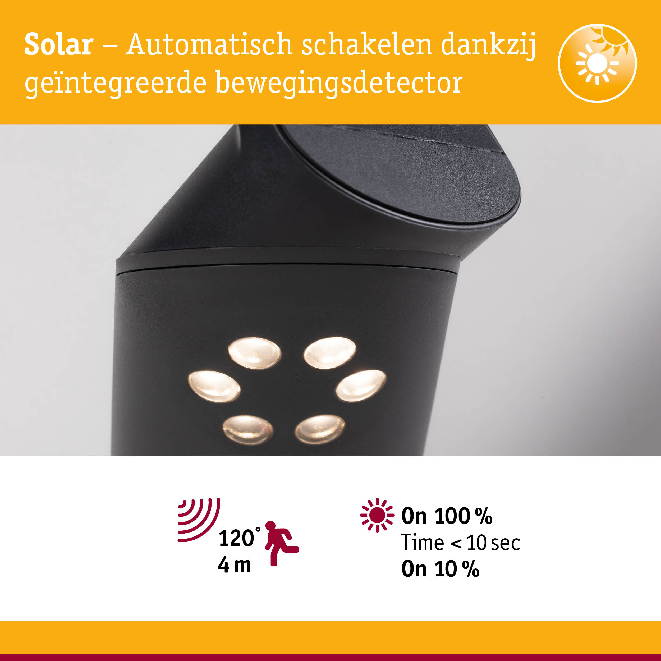 Zwarte solar buitenlamp met geïntegreerde bewegingssensor en LED voor energiezuinige tuinverlichting