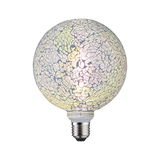 Mosaic glass light bulb in white and silver, decorative LED lamp with E27 base for home lighting