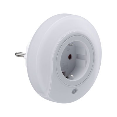 Round white plastic socket with integrated LED light for safe power connection