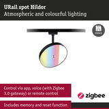 URail Spot Hildor black LED ceiling spotlight with colourful lighting, app and voice control via Zigbee