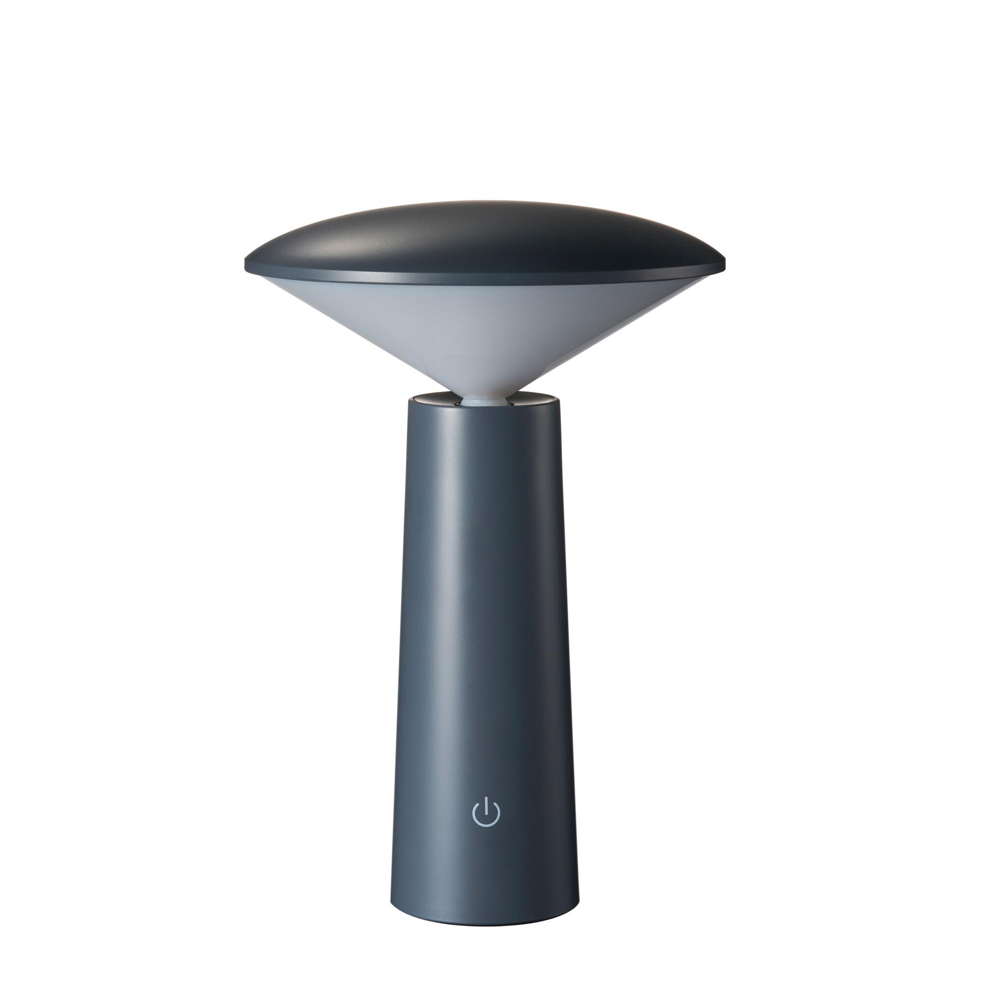 Moderne LED-Tischleuchte aus grauem Metall mit kegelförmigem Diffusor und Touch-Schalter