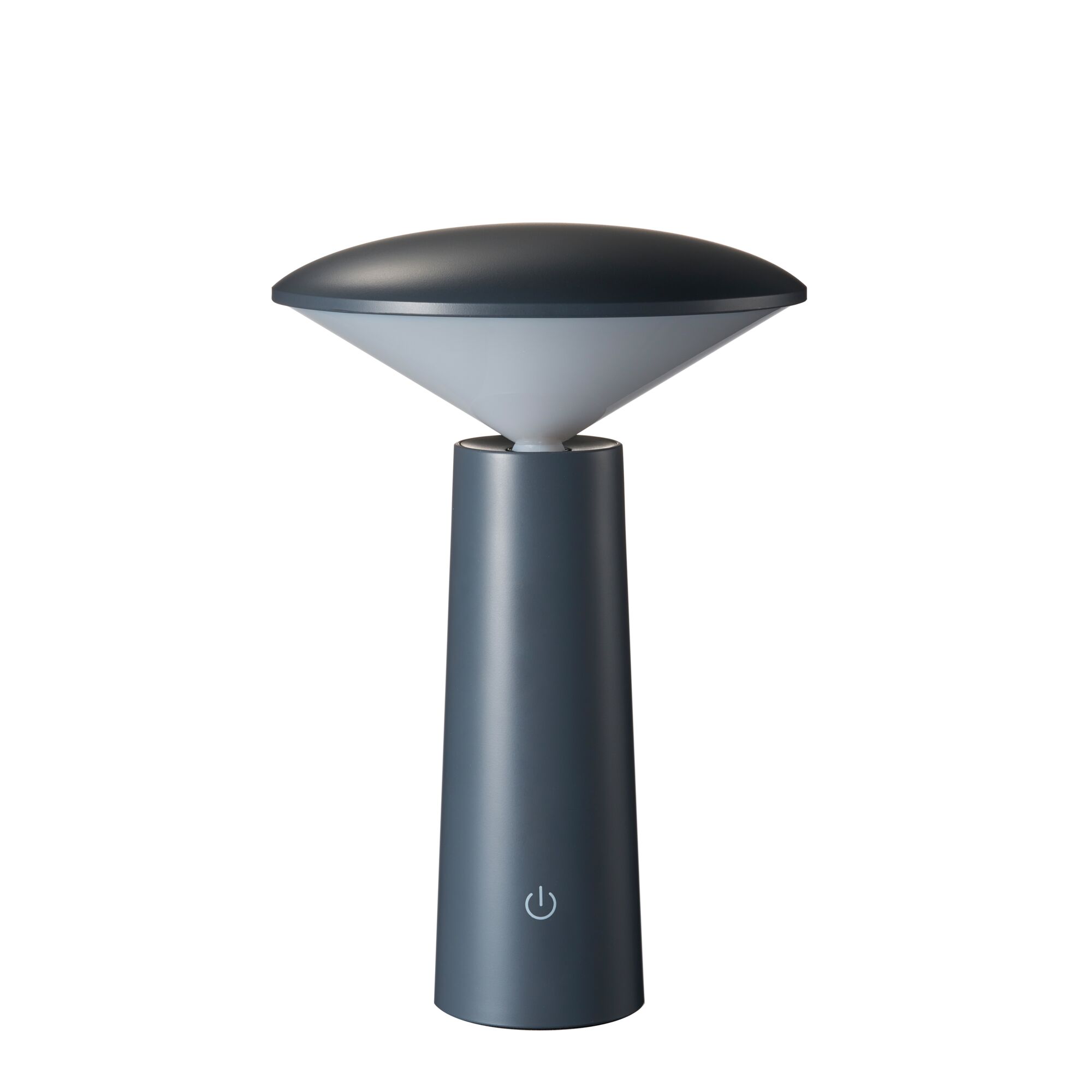 Moderne LED-tafellamp van grijs metaal met kegelvormige diffuser en touchschakelaar