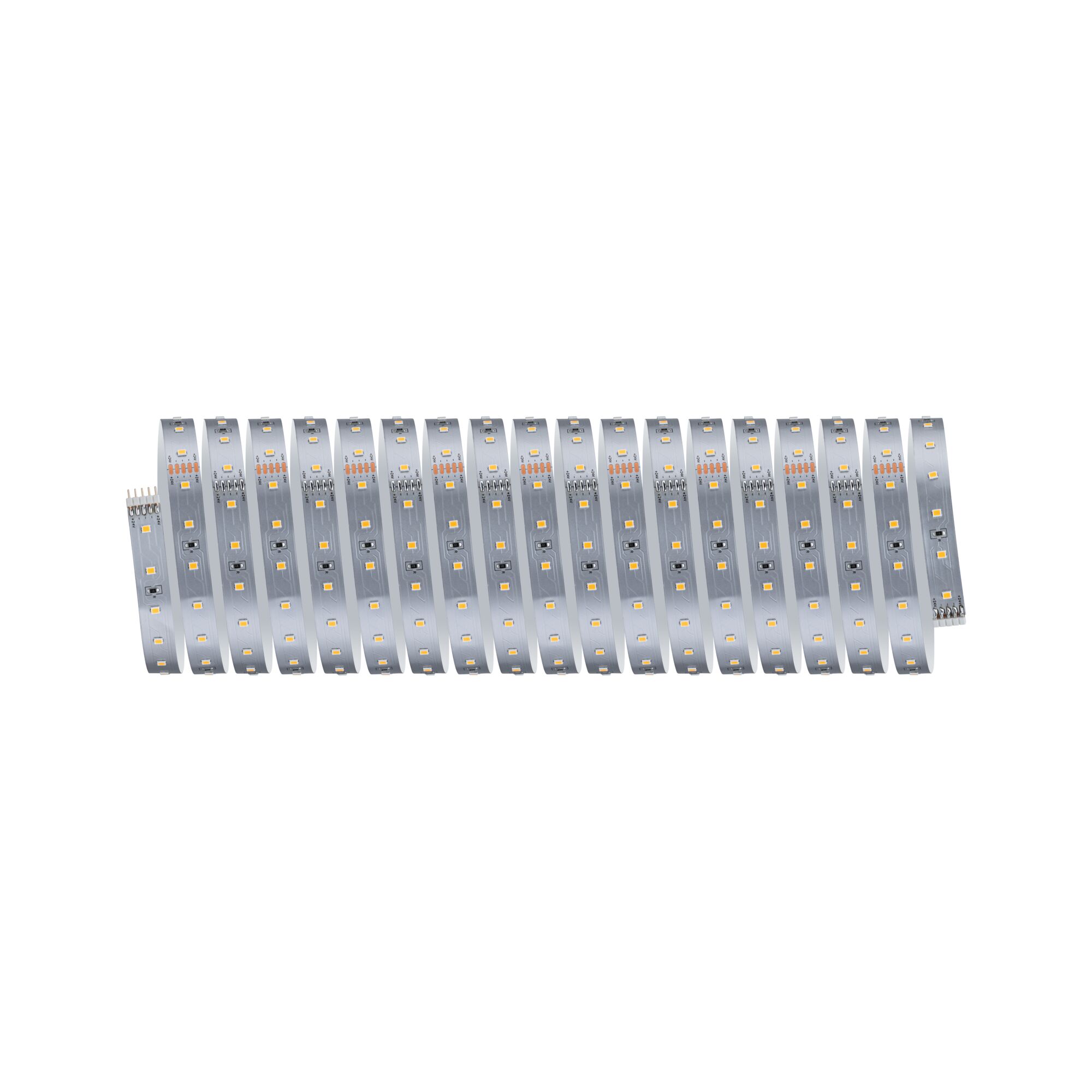 Flexible silver LED strip with warm white LEDs for versatile modern lighting applications