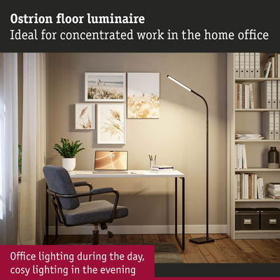 Ostrion black floor lamp with flexible arm ideal for focused home office lighting and work