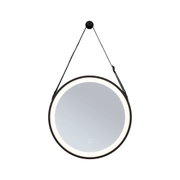 Miroir rond LED avec cadre noir et bande lumineuse intégrée, miroir de salle de bain moderne avec interrupteur tactile.