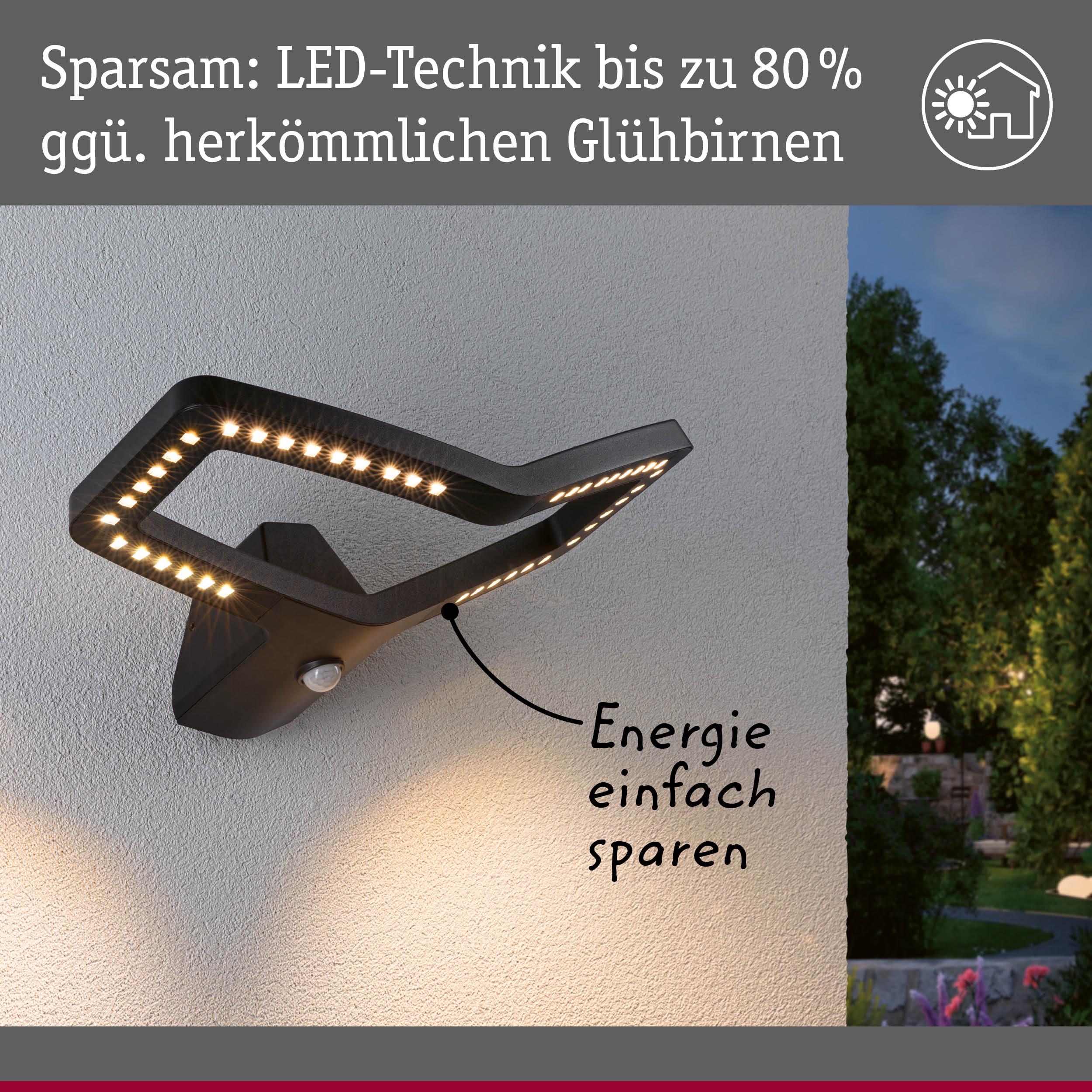 Moderne schwarze LED-Außenwandleuchte mit energiesparender Technik und Bewegungsmelder für Gartenbeleuchtung