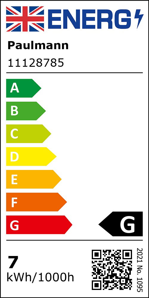 Energy efficiency label rated G with 7 kWh per 1000 hours consumption for Paulmann product.