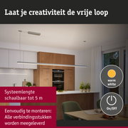 Moderne aluminium LED-hanglamp met warm wit licht boven keuken, dimbaar en eenvoudig te monteren