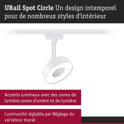 Spot LED URail Spot Circle blanc avec luminosité réglable pour éclairage intérieur polyvalent
