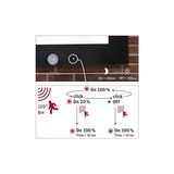 Bewegingssensor met 120° detectiehoek en 8 m bereik, regelt lichtintensiteit en aan/uit.