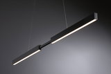 Zwarte metalen LED-hanglamp met lineair ontwerp en warm wit licht voor moderne interieurs