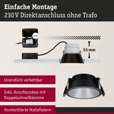 Schwarzer Einbaustrahler mit Anschlussbox und Doppelschnellklemme, 55 mm Einbautiefe, einfache Montage