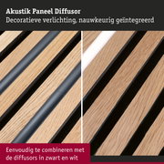 Houten akoestisch paneel diffusor met geïntegreerde decoratieve verlichting in zwart en wit