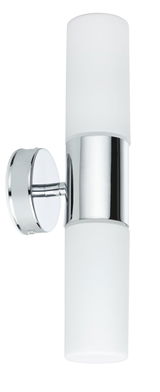 Modern wall light with frosted white glass and chrome metal for stylish indoor lighting