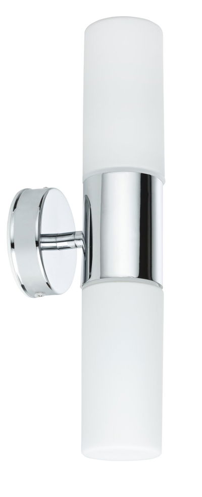 Modern wall light with frosted white glass and chrome metal for stylish indoor lighting