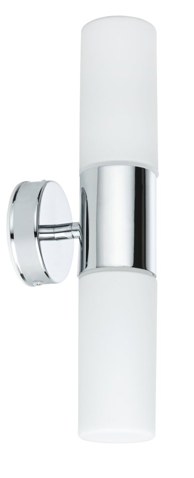Modern wall light with frosted white glass and chrome metal for stylish indoor lighting