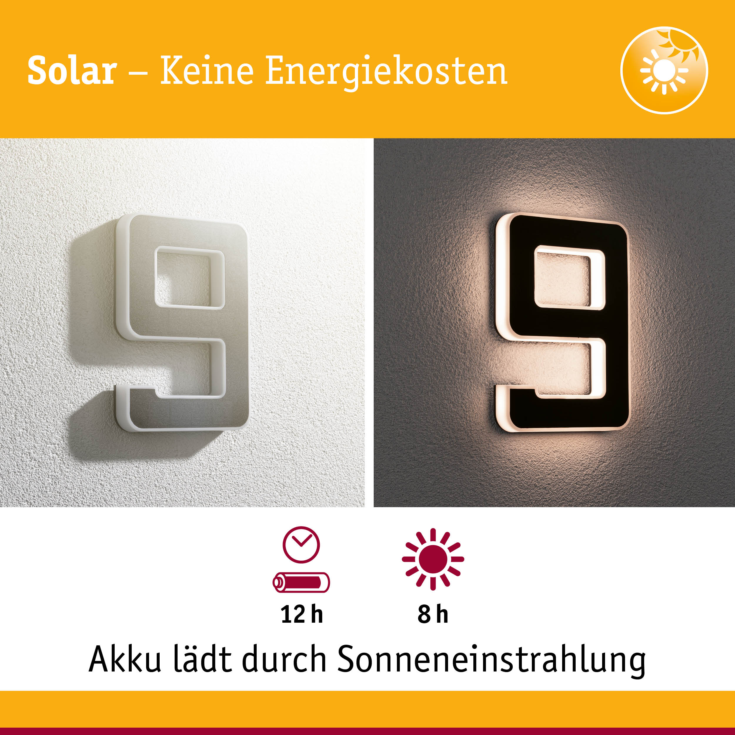 Solarbetriebene Wandlampe in Weiß und Schwarz mit LED-Beleuchtung und 12 Stunden Akkulaufzeit