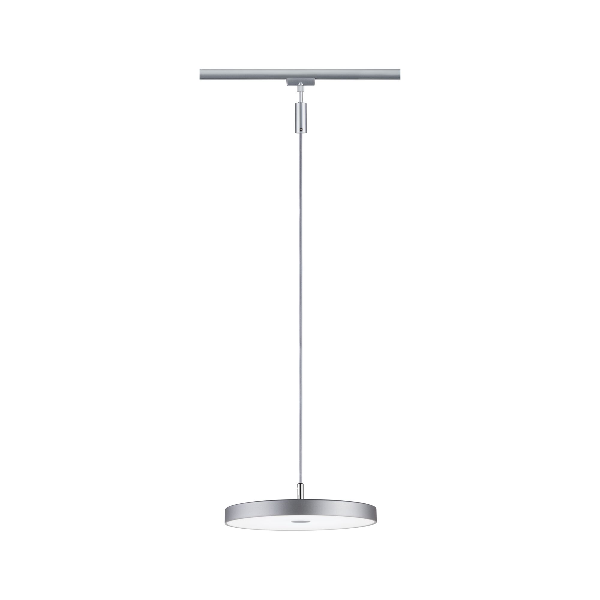 Runde LED-Pendelleuchte aus silbernem Metall mit weißem Diffusor für moderne Innenbeleuchtung