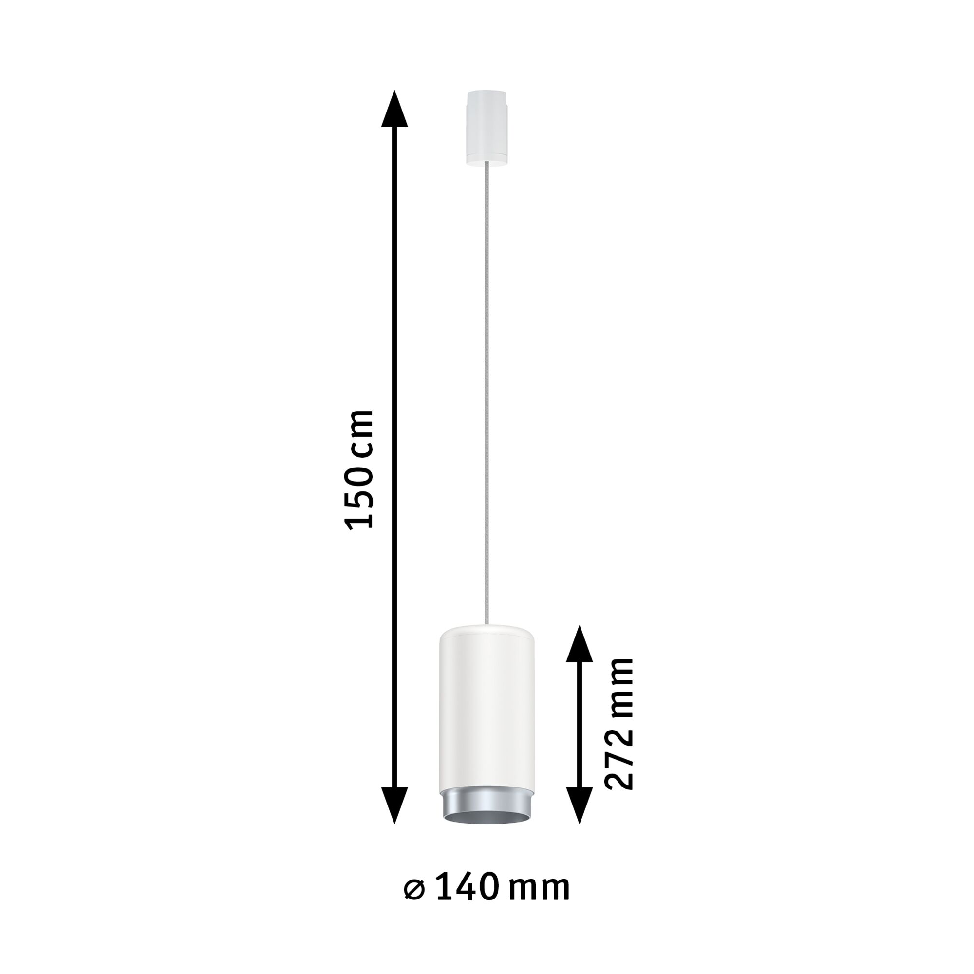 Weiße Pendelleuchte aus Metall mit 150 cm Kabel und 140 mm Durchmesser, moderne LED-Hängeleuchte