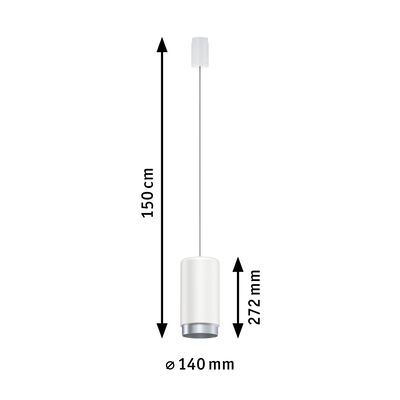 Hvid metalpendel med 150 cm ledning og 140 mm diameter, moderne LED-hængelampe