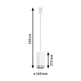 White metal pendant light with 150 cm cable and 140 mm diameter, modern LED hanging lamp