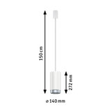 White metal pendant light with 150 cm cable and 140 mm diameter, modern LED hanging lamp