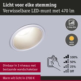 Dimbare LED-inbouwspot met warm wit licht 2700K en 3 dimniveaus via bestaande wandschakelaar