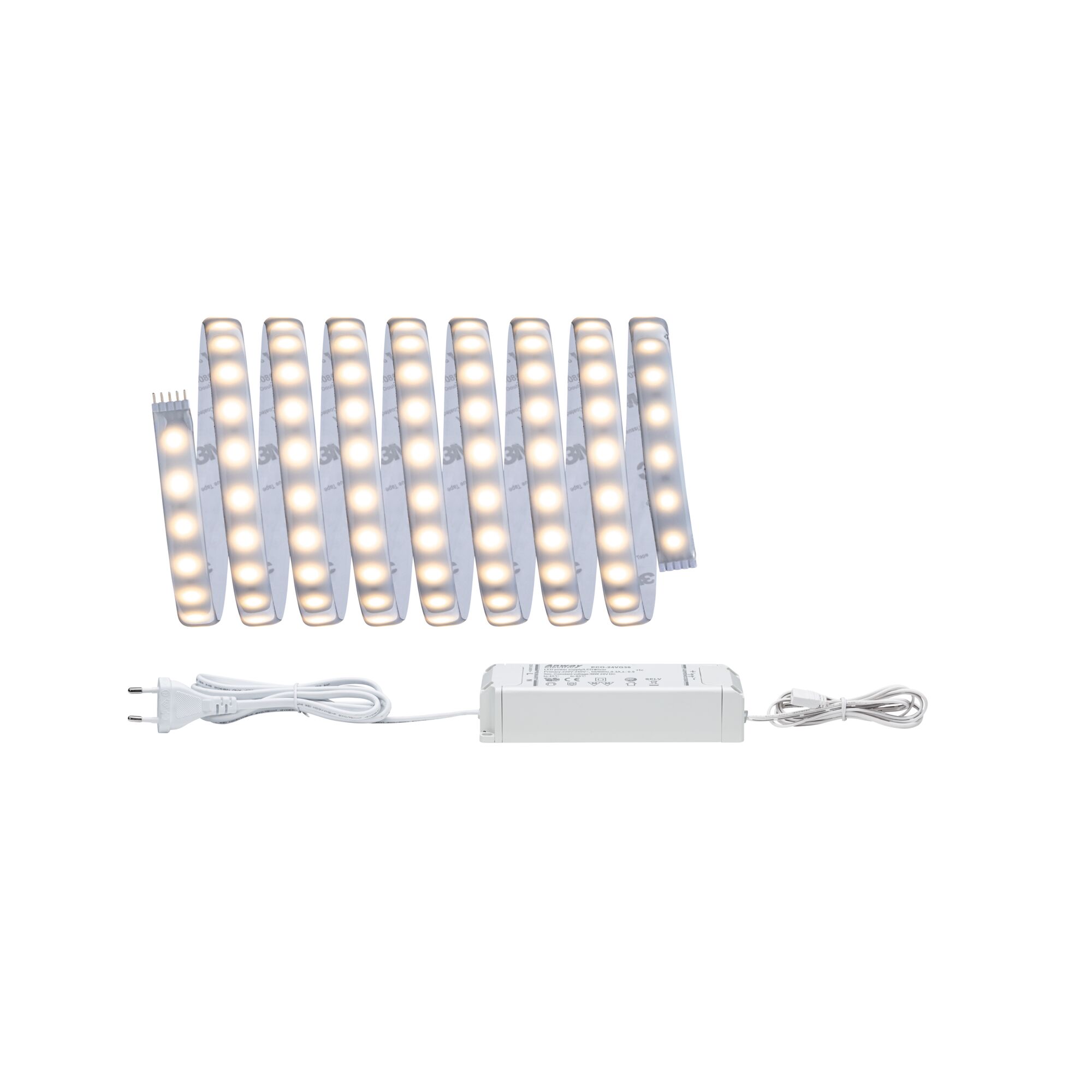 MaxLED 500 LED Strip Basisset 3m warm wit gecoat 18W 550lm/m 2700K 36VA Flexibele LED-strip met warmwitte lampjes en witte voeding voor veelzijdige verlichtingsoplossingen