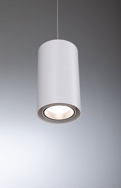 Moderner weißer Zylinder-Pendelleuchter aus Metall mit LED-Licht für Wohnräume