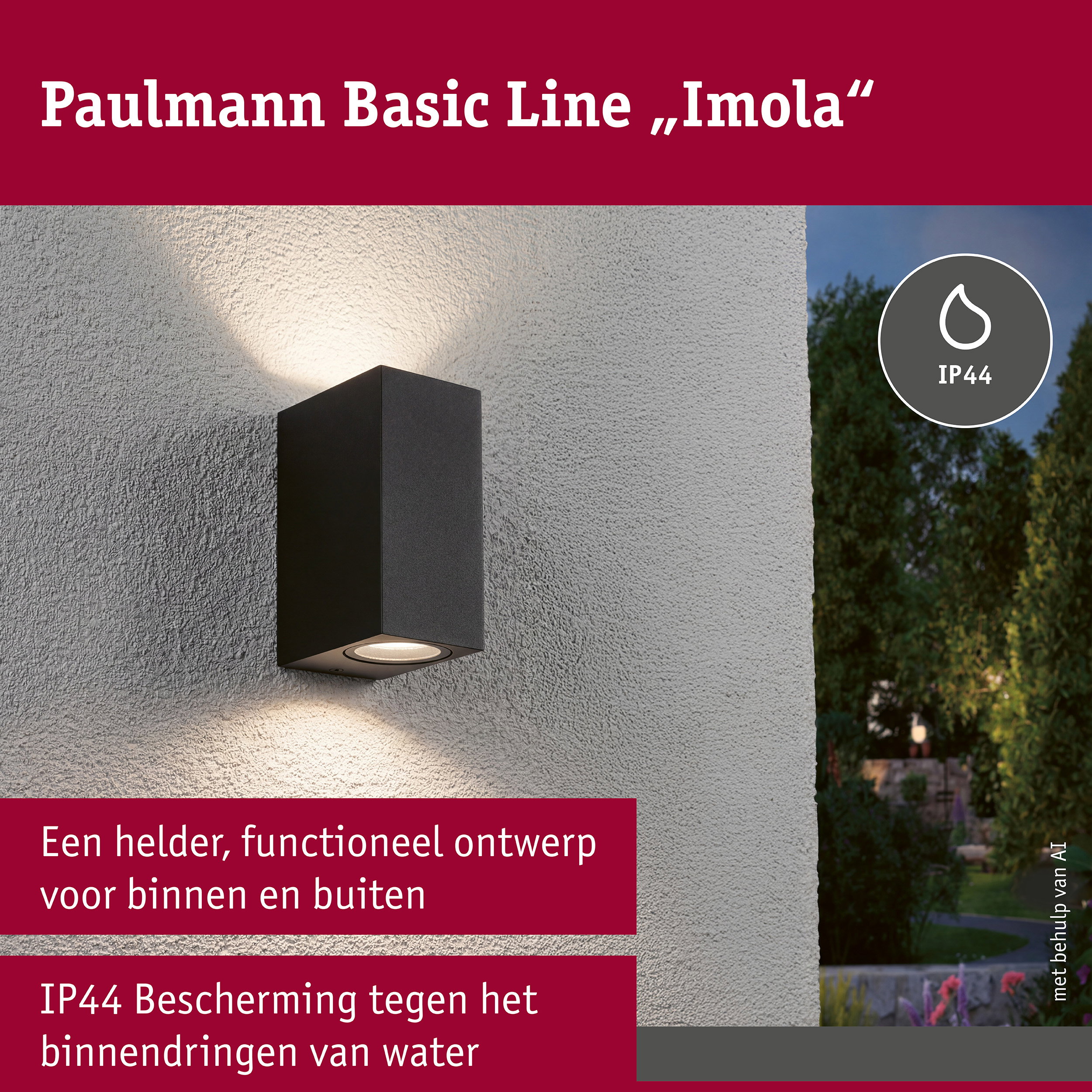 Wandlamp Imola IP44 GU10 230V max. 2x10W Zwart mat