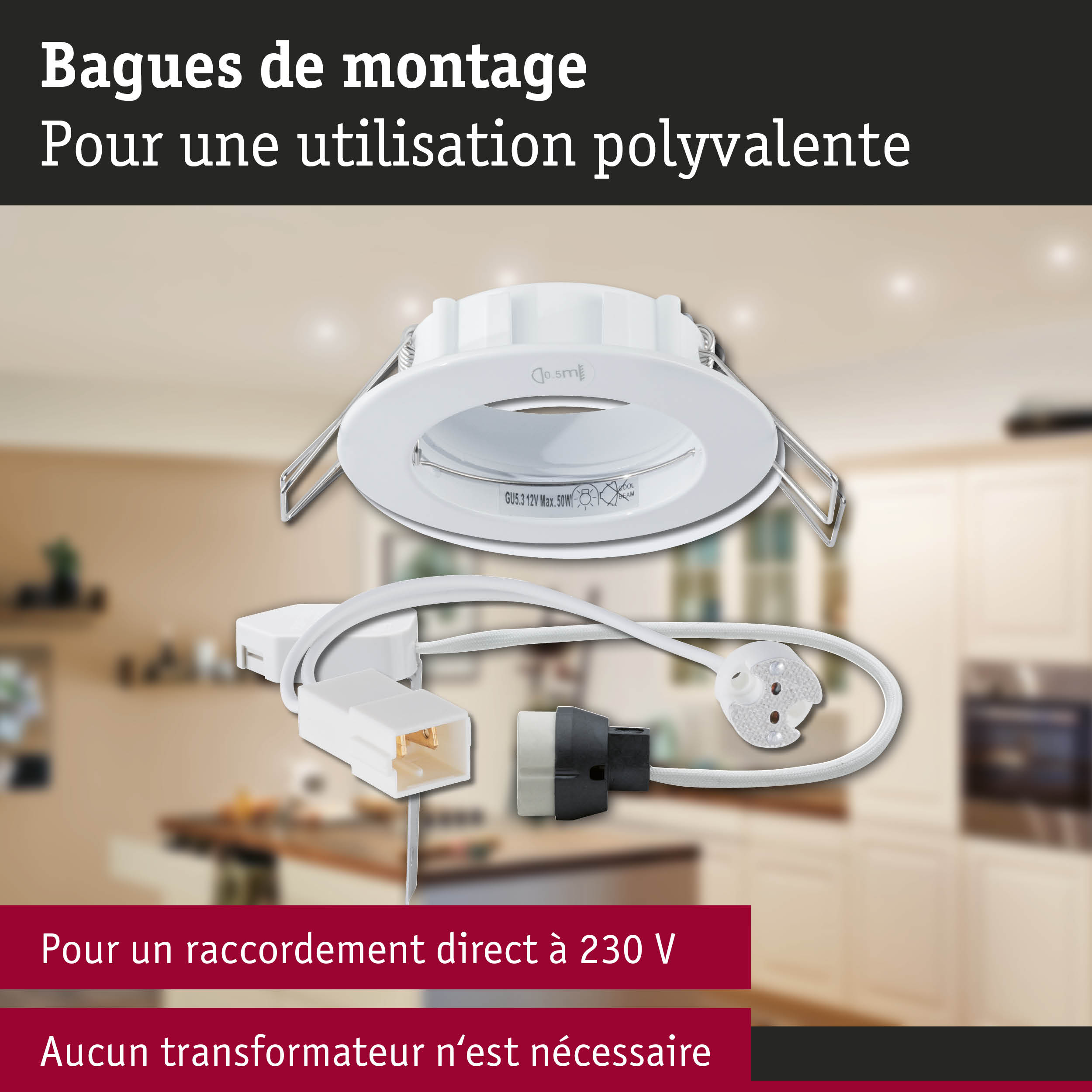 Premium Spot encastré LED IP44 rond 79mm GU10 max. 50W 230V gradable Blanc