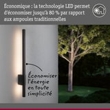 Applique murale LED noire sur mur gris avec lumière blanche chaude, éclairage extérieur économique